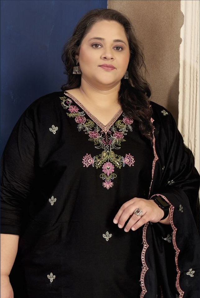 Plus Size Pure Cotton Kurta Pant Dupatta Set for Women | Nardev Fashion
