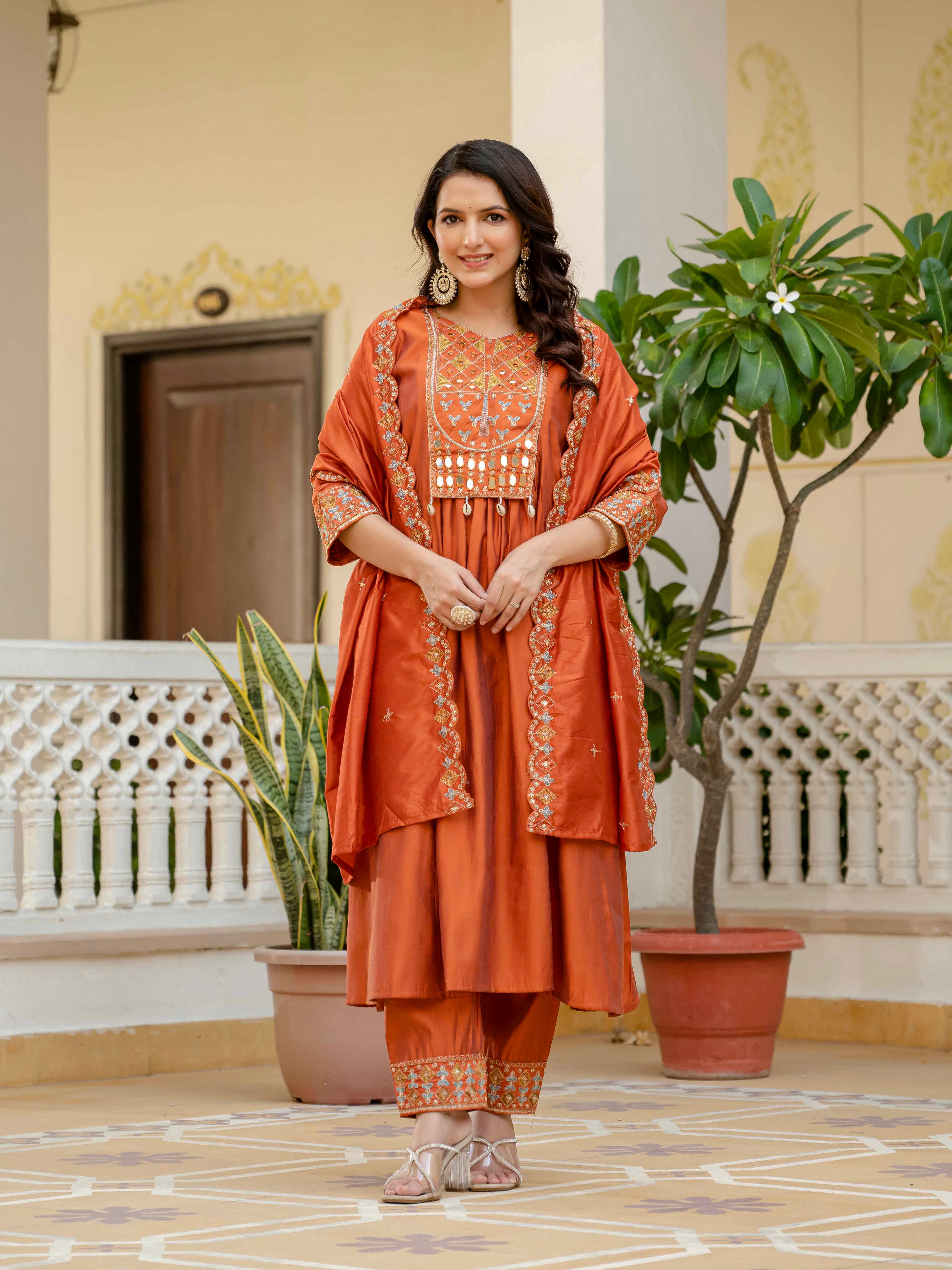 Jaypur Patywear Rust Orange Anarkali Kurti Set | Nardev Fashion