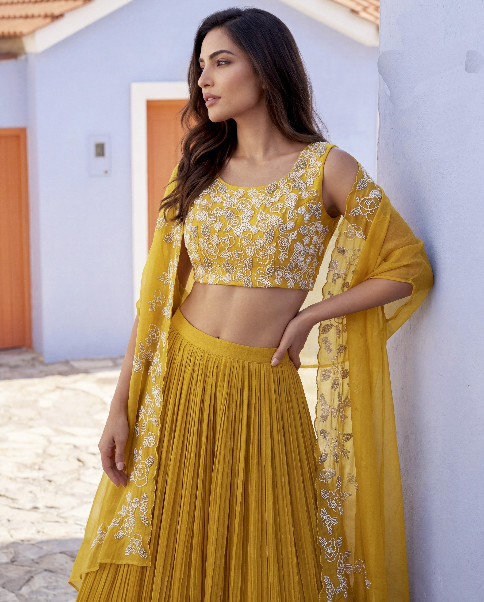 Buy Yellow Premium Designer Lehenga Online USA | Sayuri Pari 60001 Chinon Silk for Women