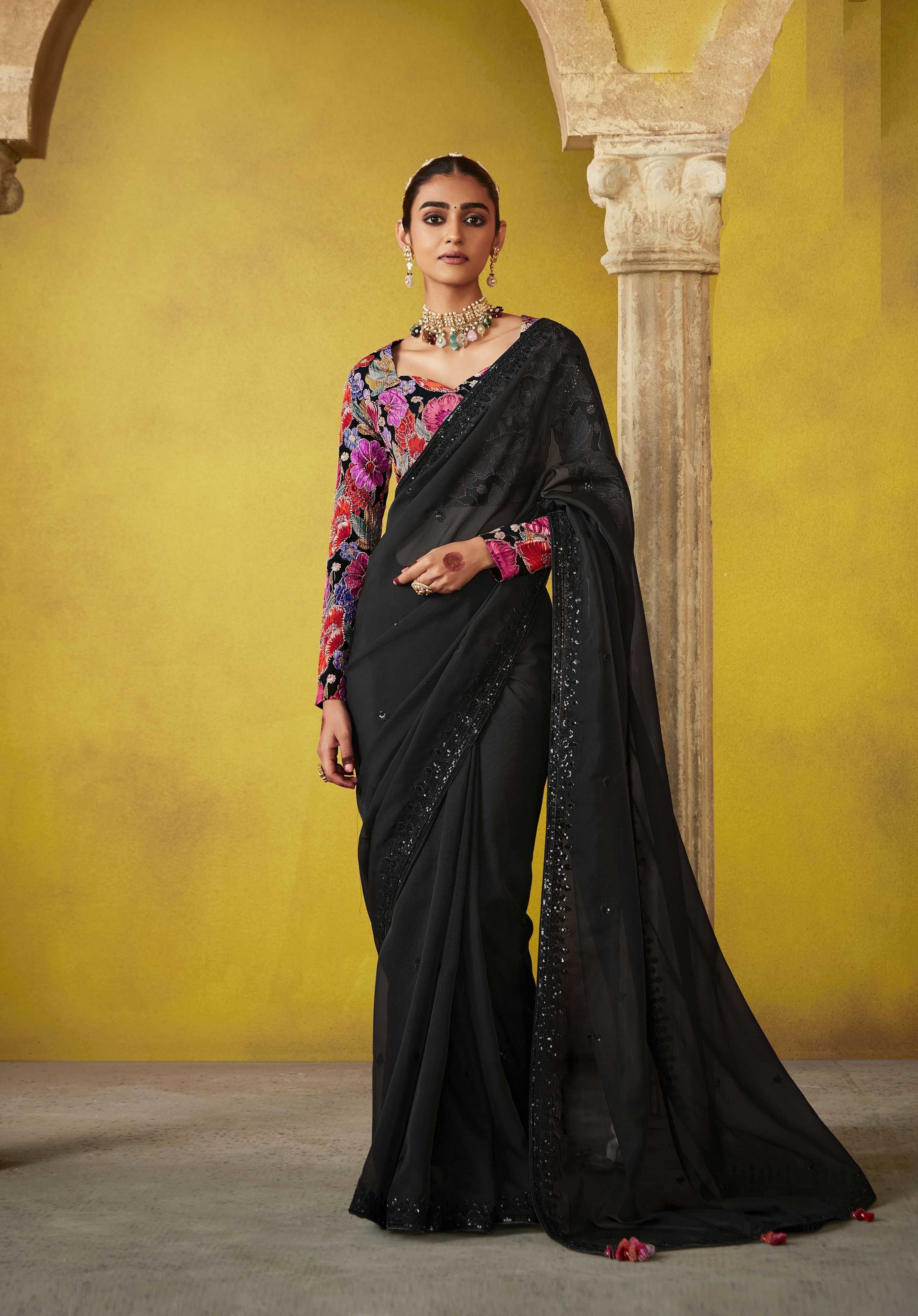 Black Beautiful New Style Tissue Saree