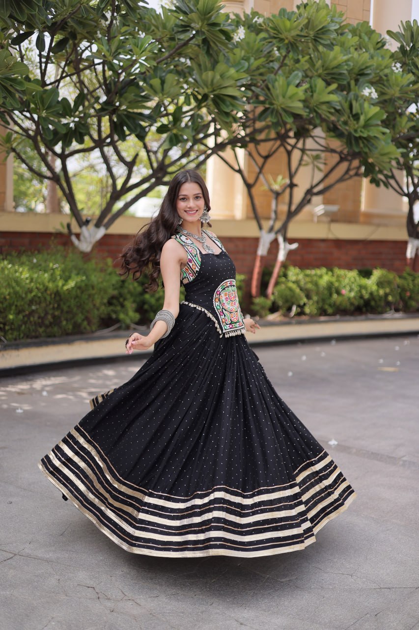 Black Rayon Lehenga Choli with Mukesh & Gamthi Mirror Work