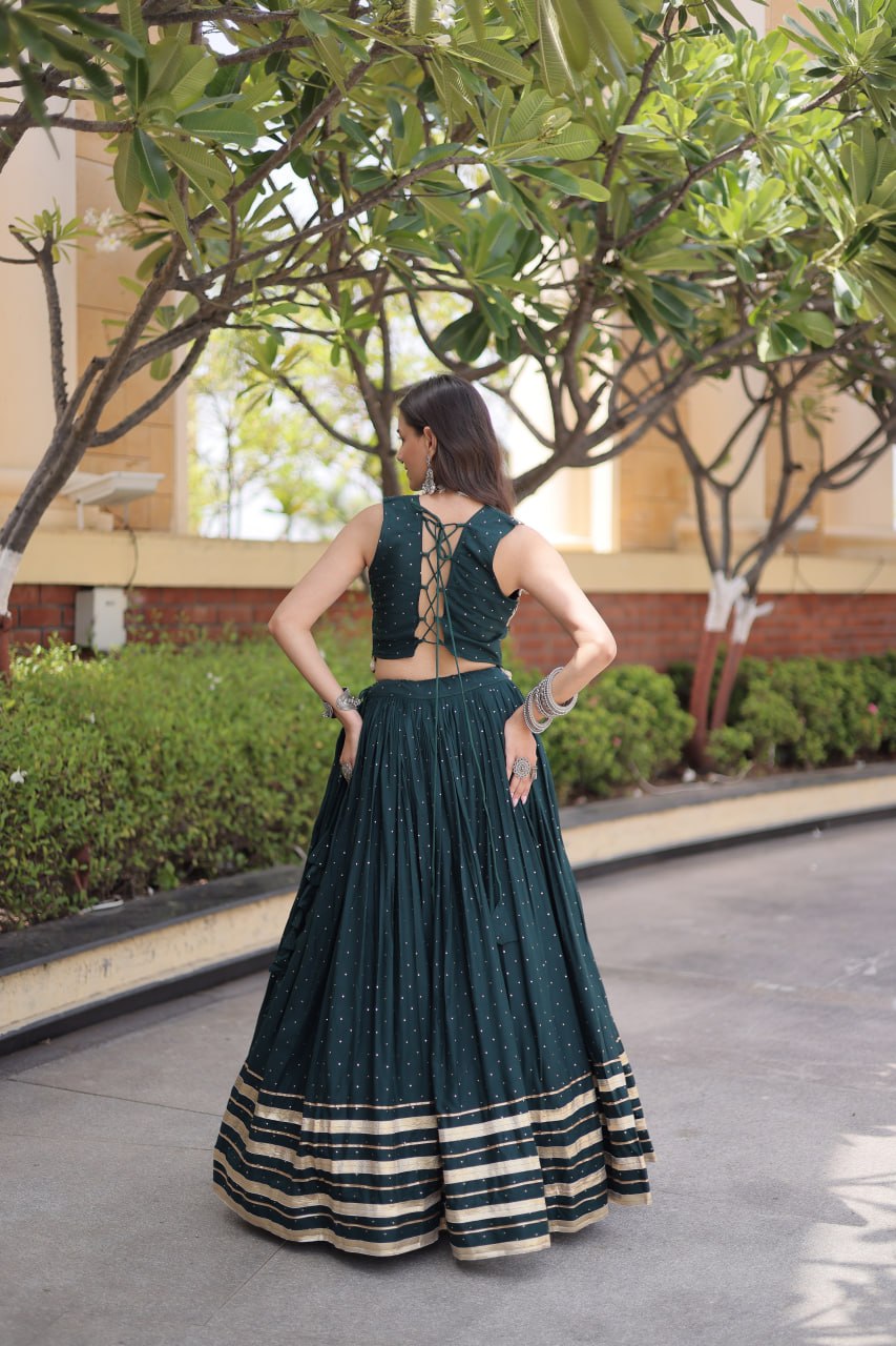Bottle Green Rayon Lehenga Choli with Mukesh & Gamthi Mirror Work