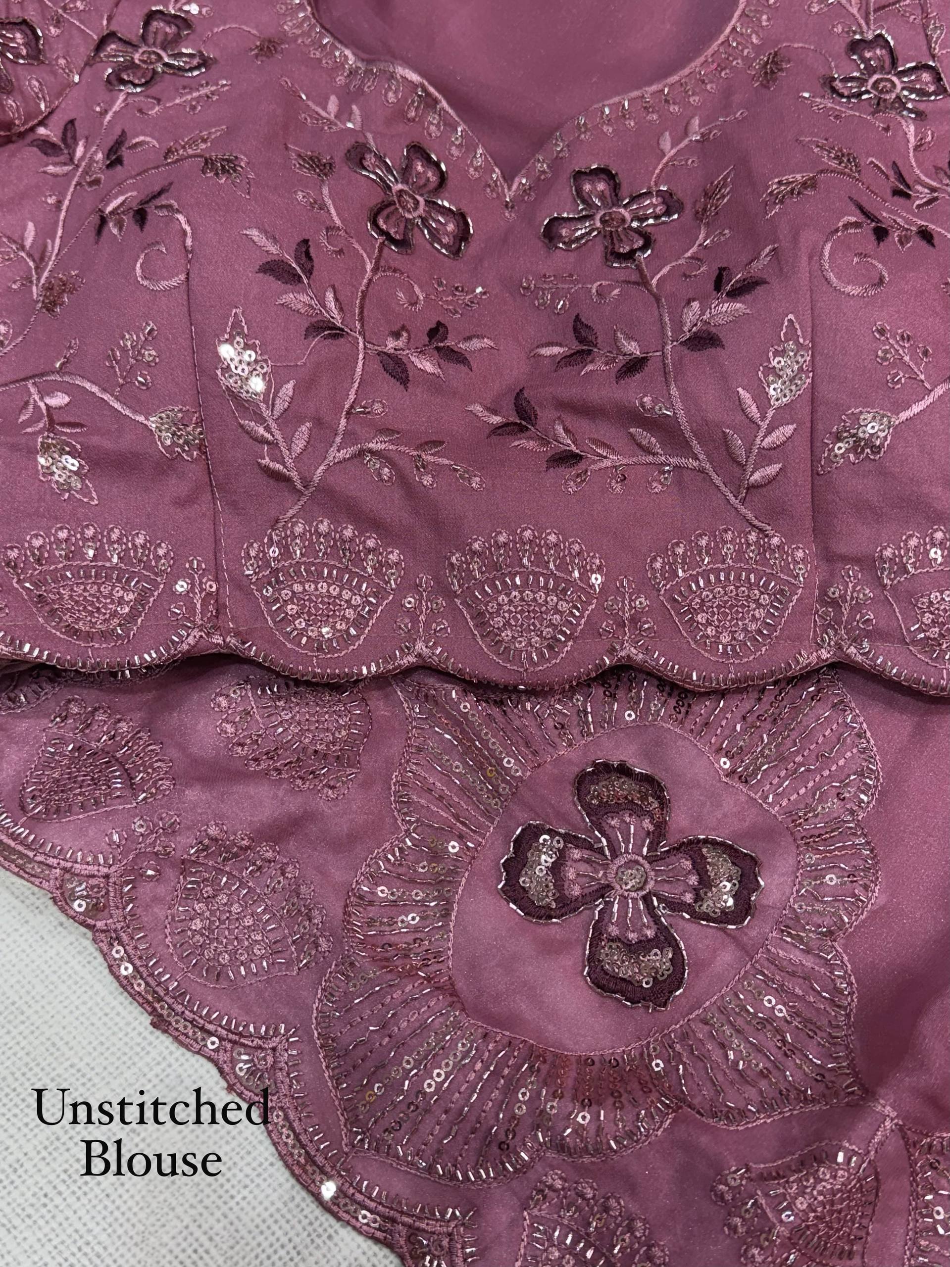 Dusty Mauve Star Georgette Saree with Sequins & Beads Embroidery