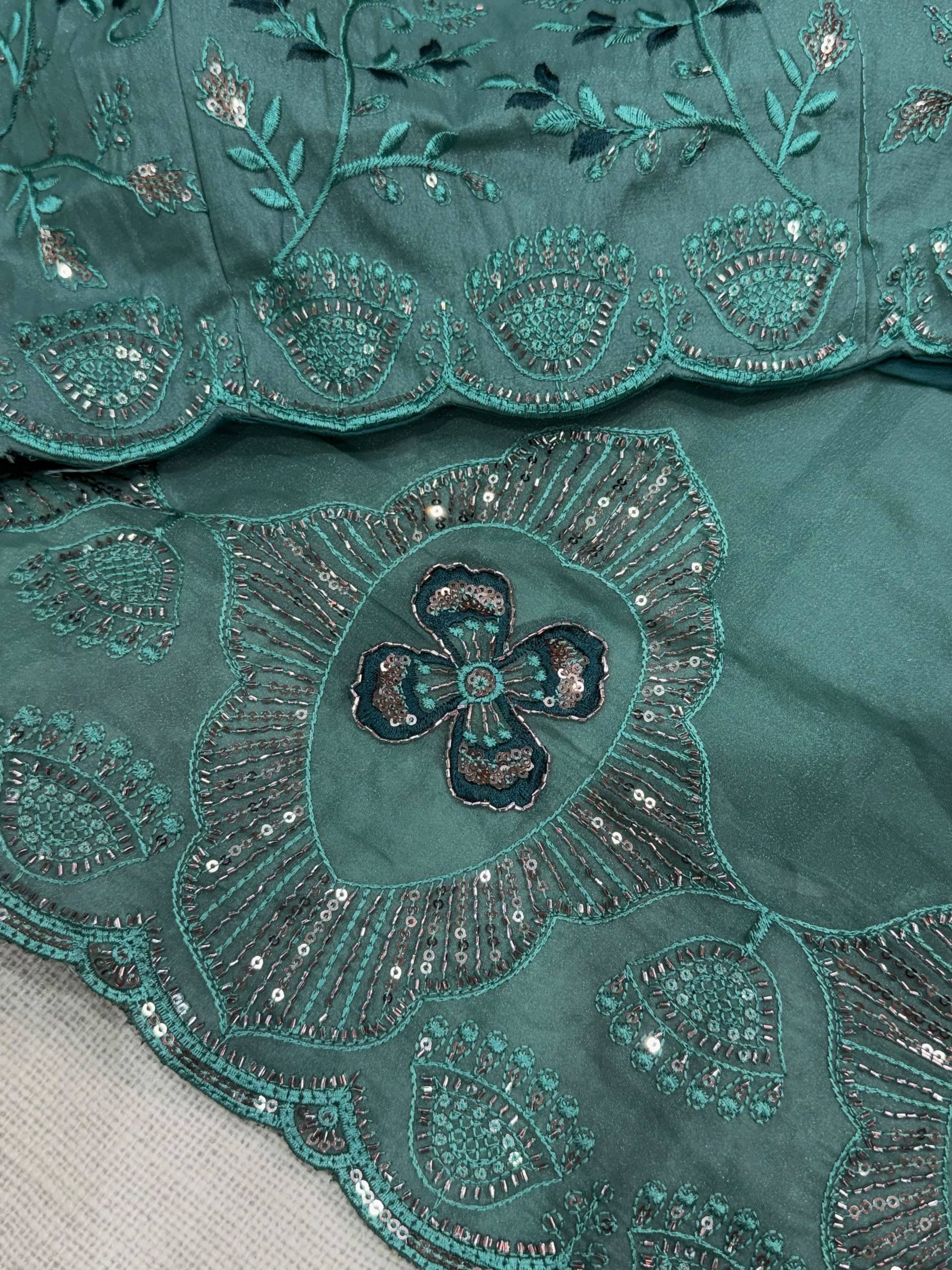 Sea Green Star Georgette Saree with Sequins & Beads Embroidery