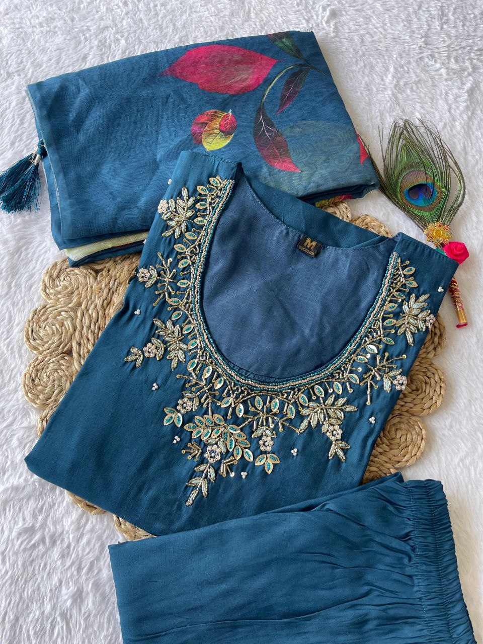 Diwali Special Morpich Kurti Pant Dupatta Set