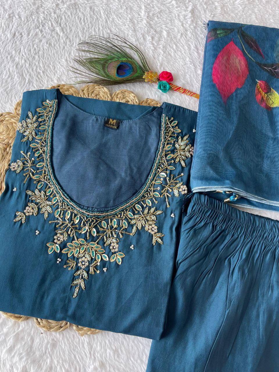 Diwali Special Morpich Kurti Pant Dupatta Set