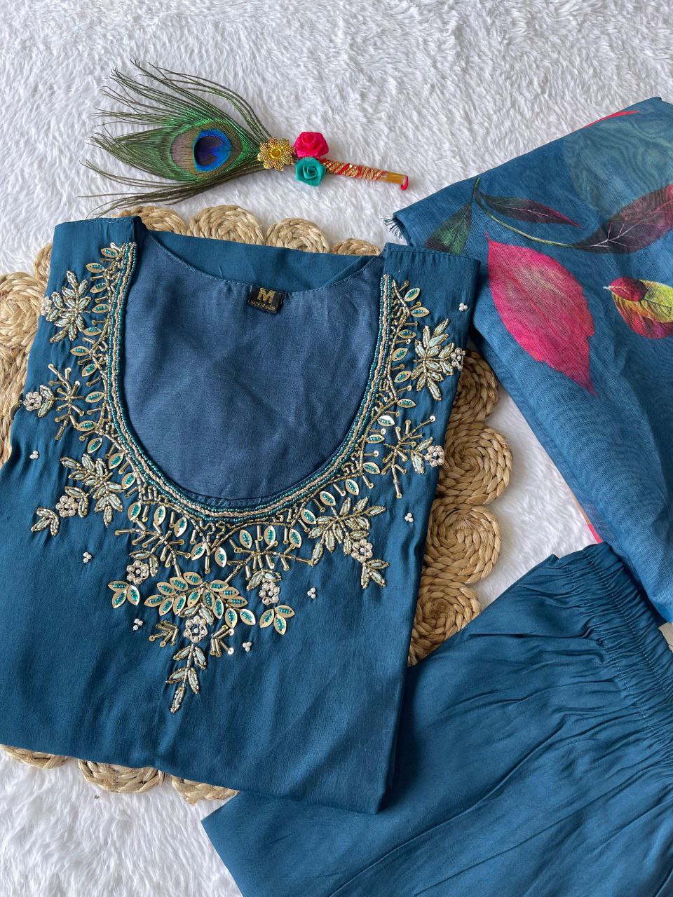 Diwali Special Morpich Kurti Pant Dupatta Set