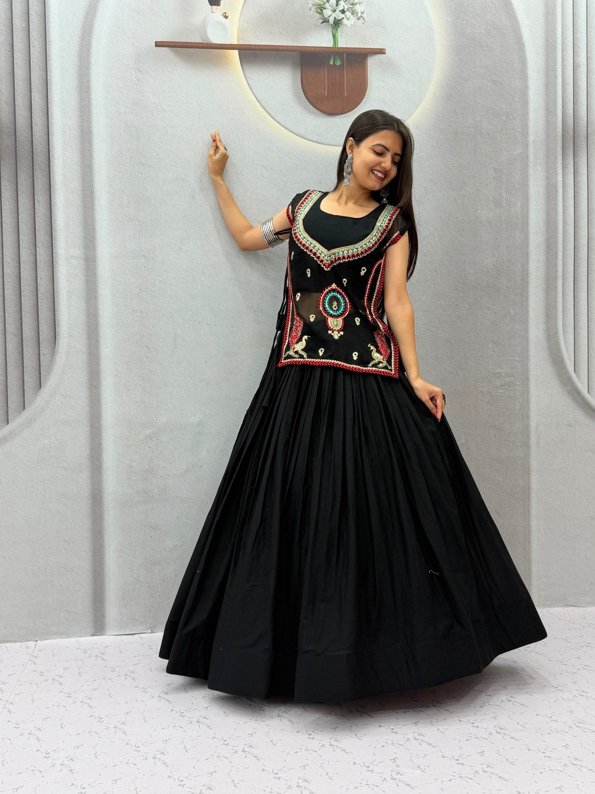 Black Pure Khadi Cotton Lehenga Choli with Embroidered Shrug
