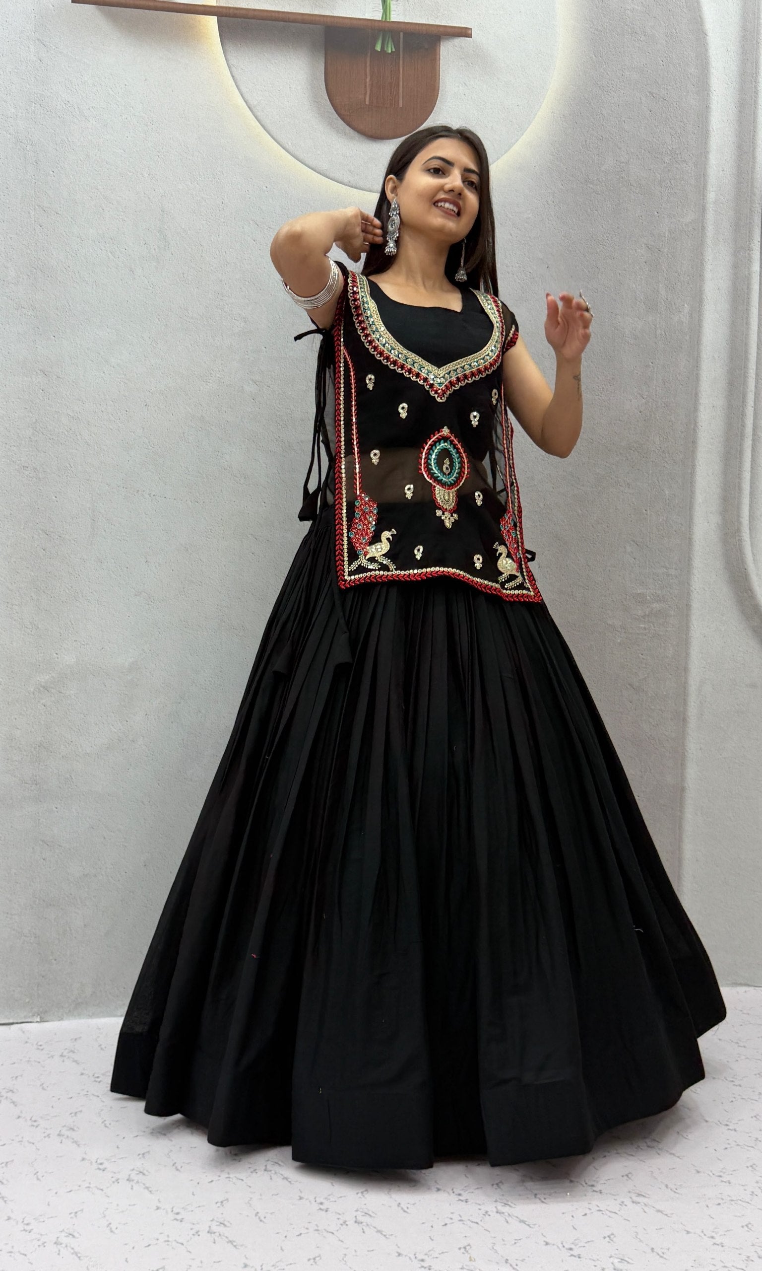 Black Pure Khadi Cotton Lehenga Choli with Embroidered Shrug