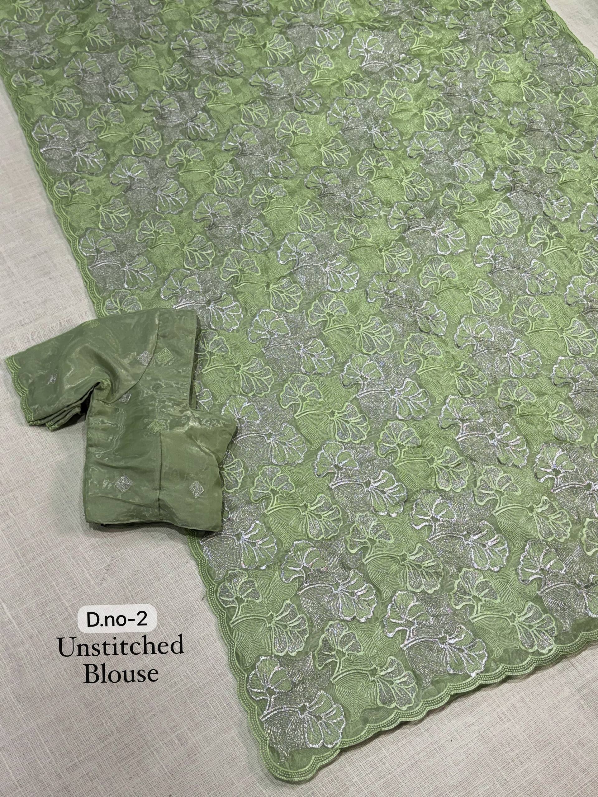 Sage Green Chanda Silk Turkish Embroidery Sequins Saree with Blouse