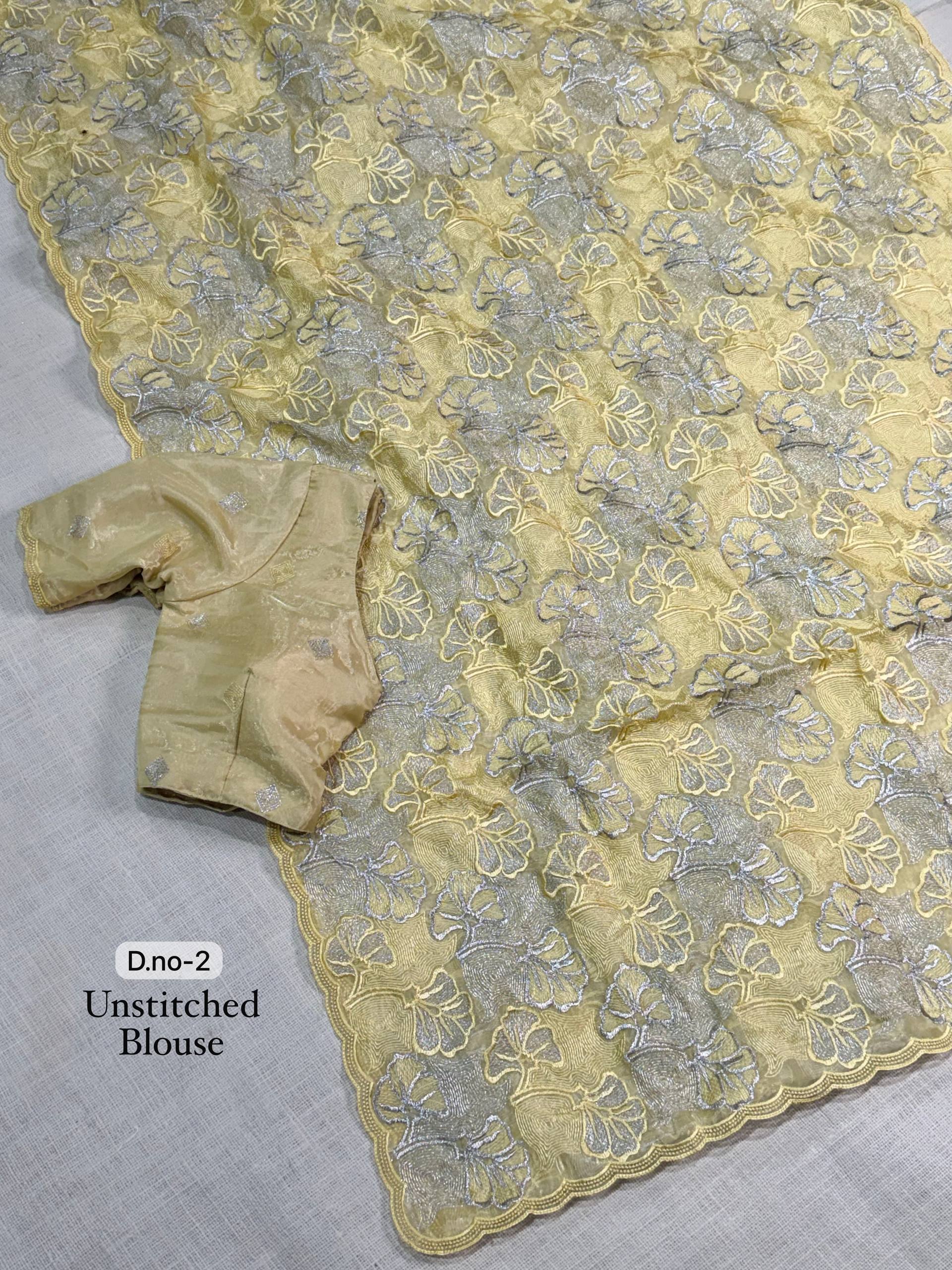 Pastel Yellow Chanda Silk Turkish Embroidery Saree with Blouse