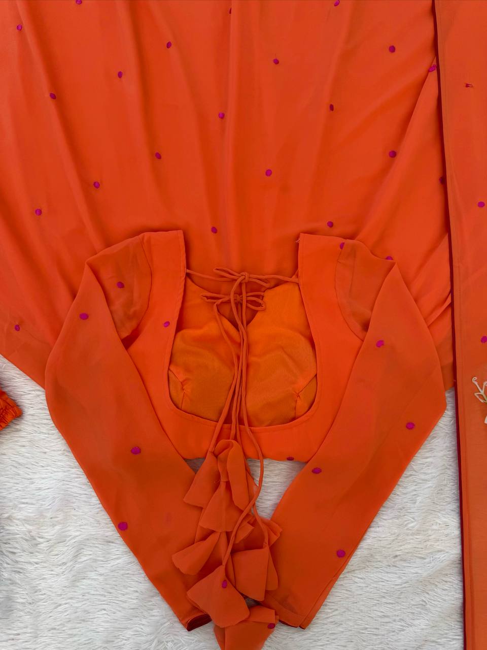 Coral Orange Embroidered Faux Georgette Anarkali Suit Set with Dupatta