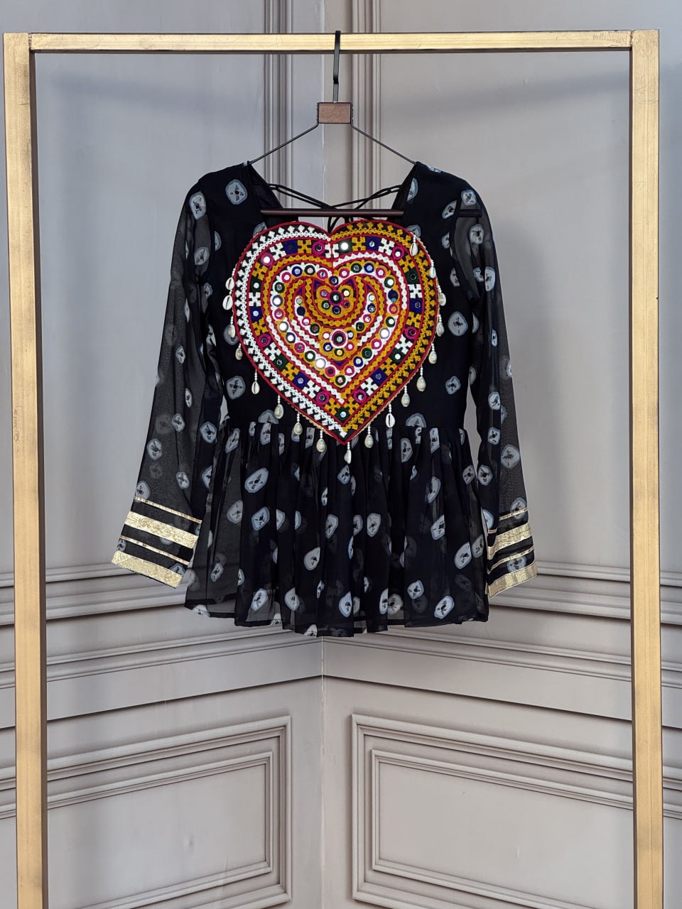 Black Bandhani Kutchi Gamthi Patchwork Navratri Top