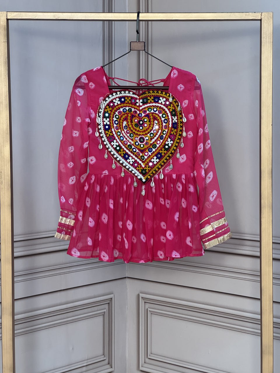 Rani Pink Bandhani Kutchi Gamthi Patchwork Navratri Top