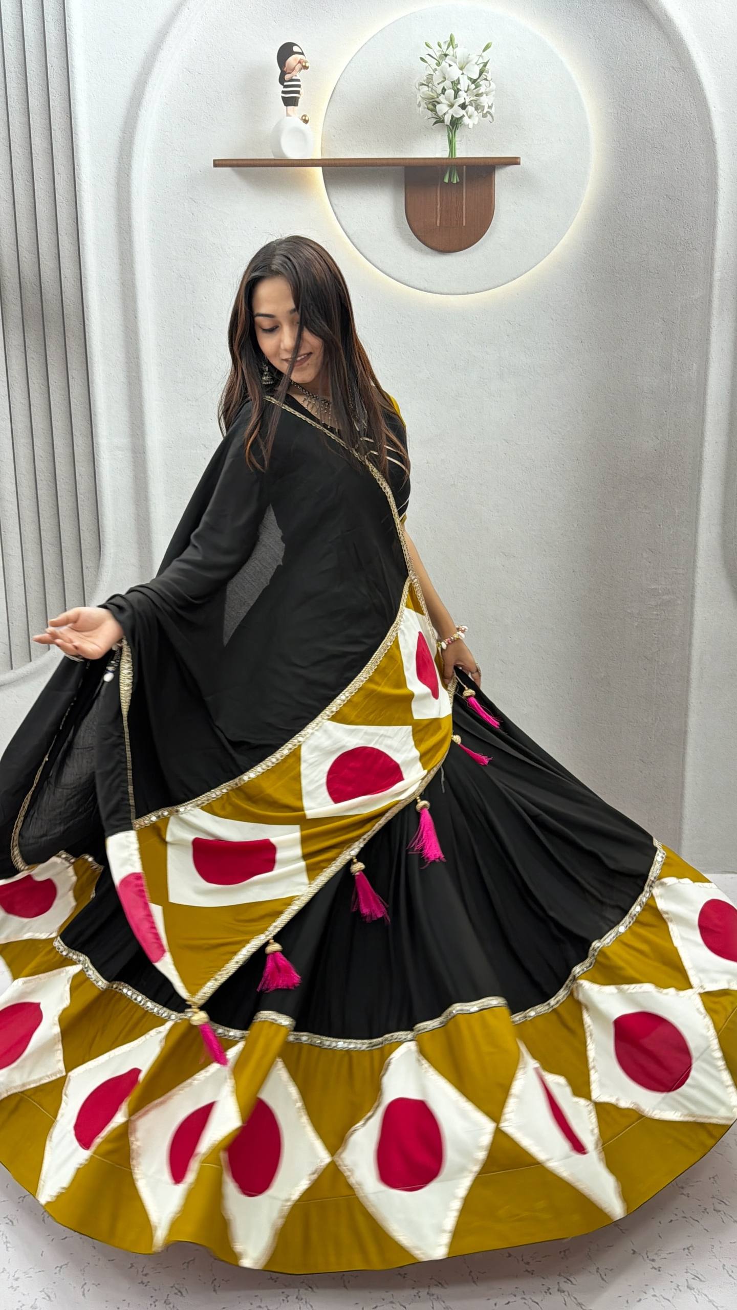 Black & Mustard Multicolor Pure Cotton Lehenga Choli with Gota Patti Dupatta