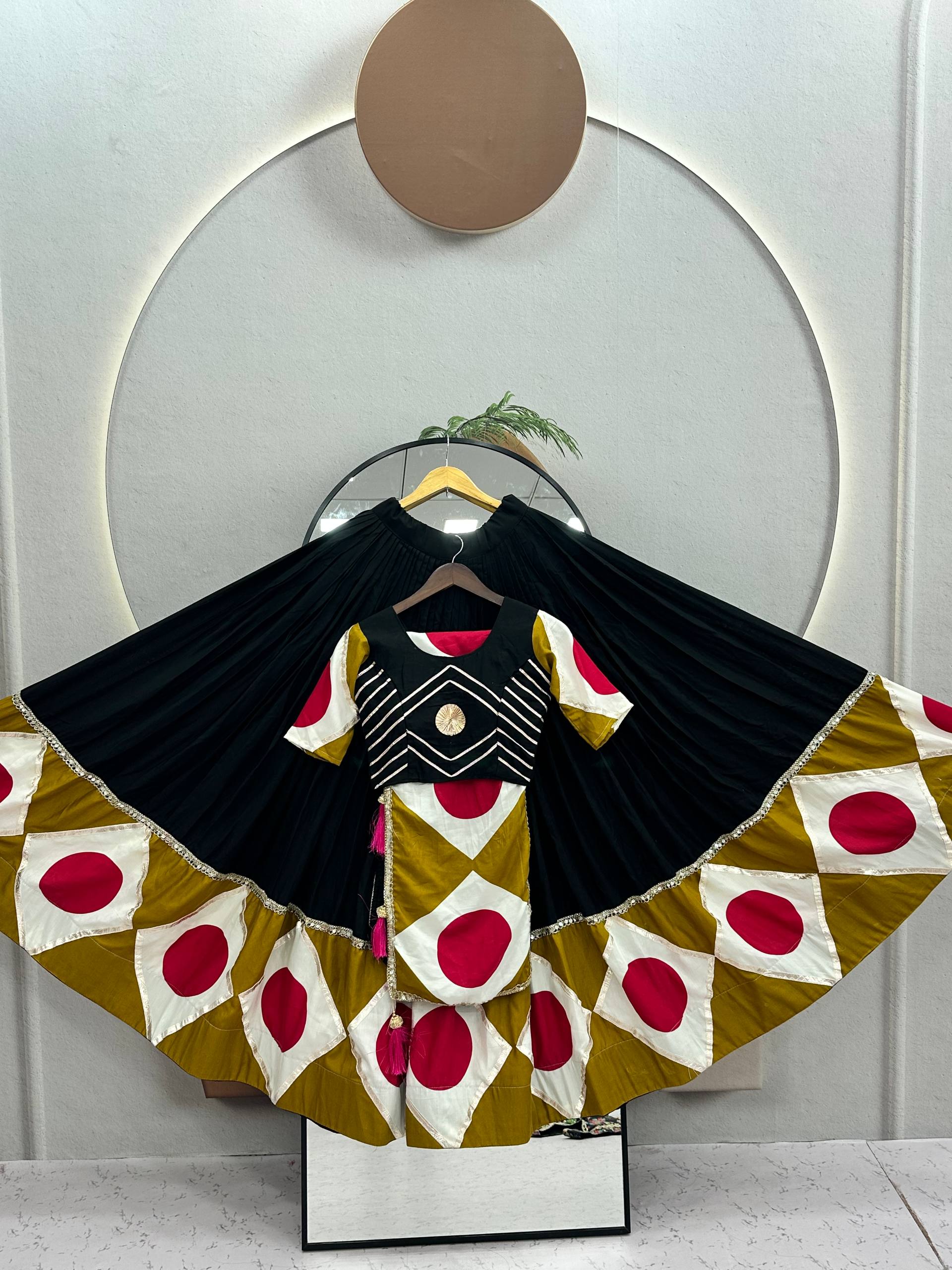 Black & Mustard Multicolor Pure Cotton Lehenga Choli with Gota Patti Dupatta