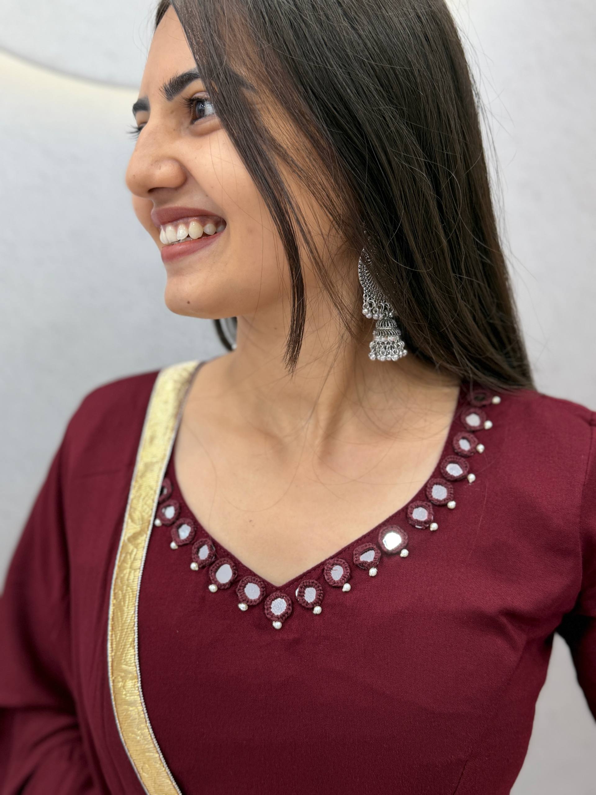 Wine Rion Cotton 9+ Meter Flair Lehenga Choli Set with Handmade Mirror Work