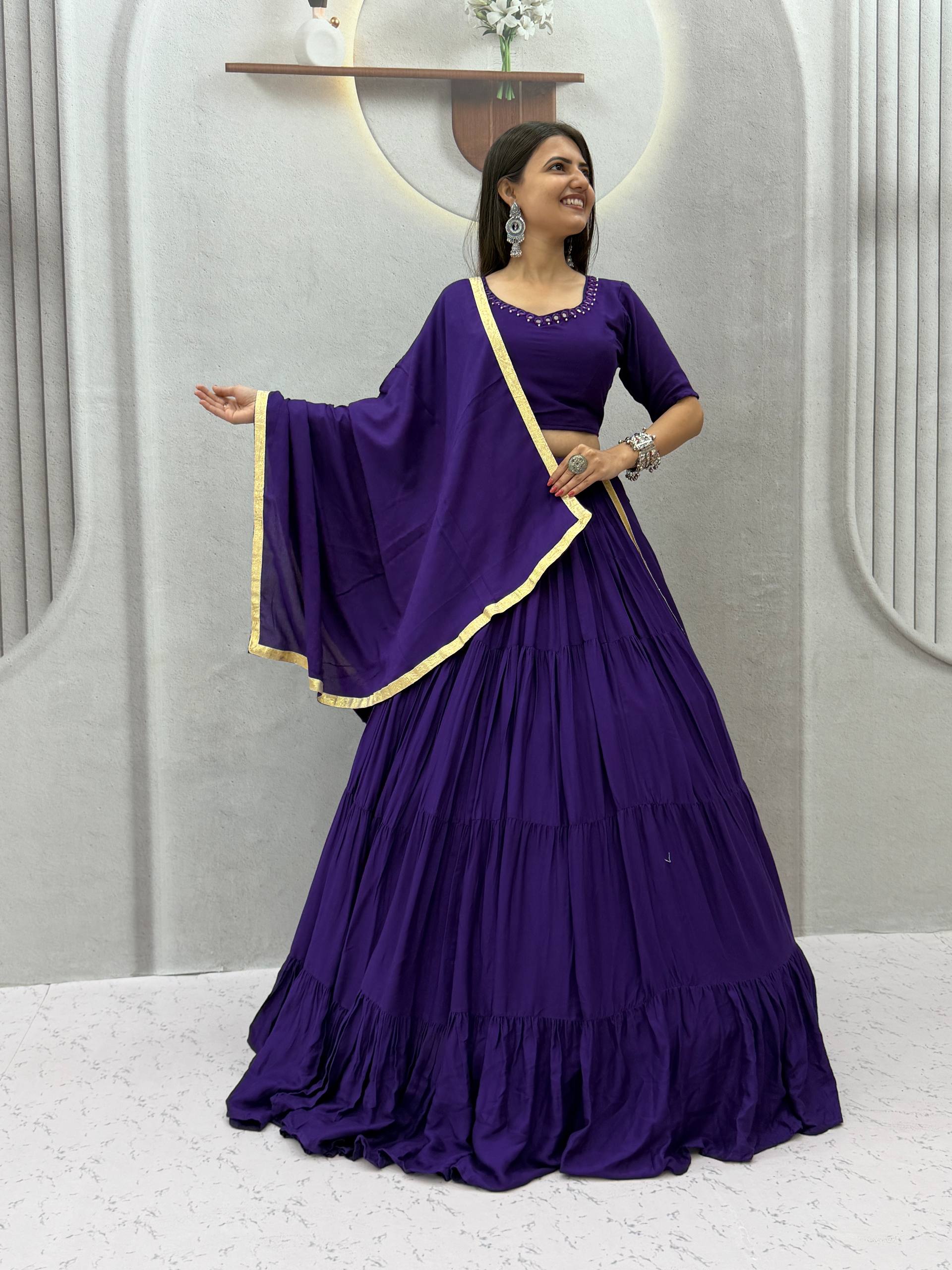 Royal Purple 9 Meter Flair Lehenga Choli with Handmade Mirror Work & Dupatta