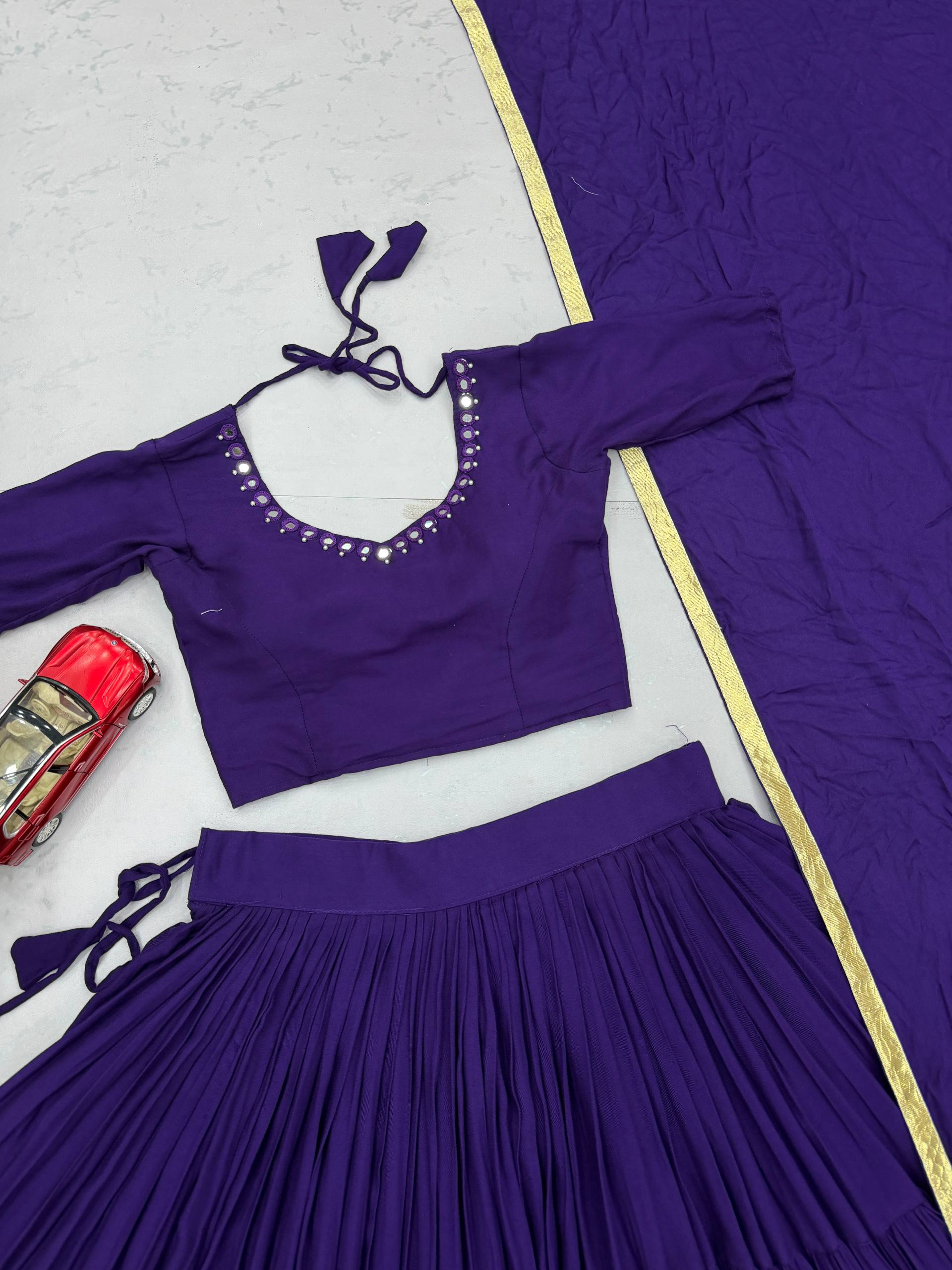 Royal Purple 9 Meter Flair Lehenga Choli with Handmade Mirror Work & Dupatta