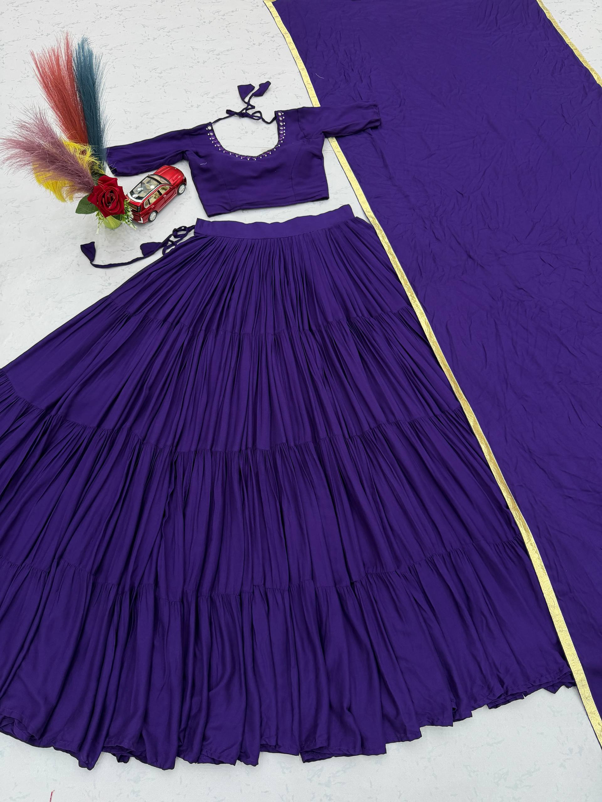 Royal Purple 9 Meter Flair Lehenga Choli with Handmade Mirror Work & Dupatta