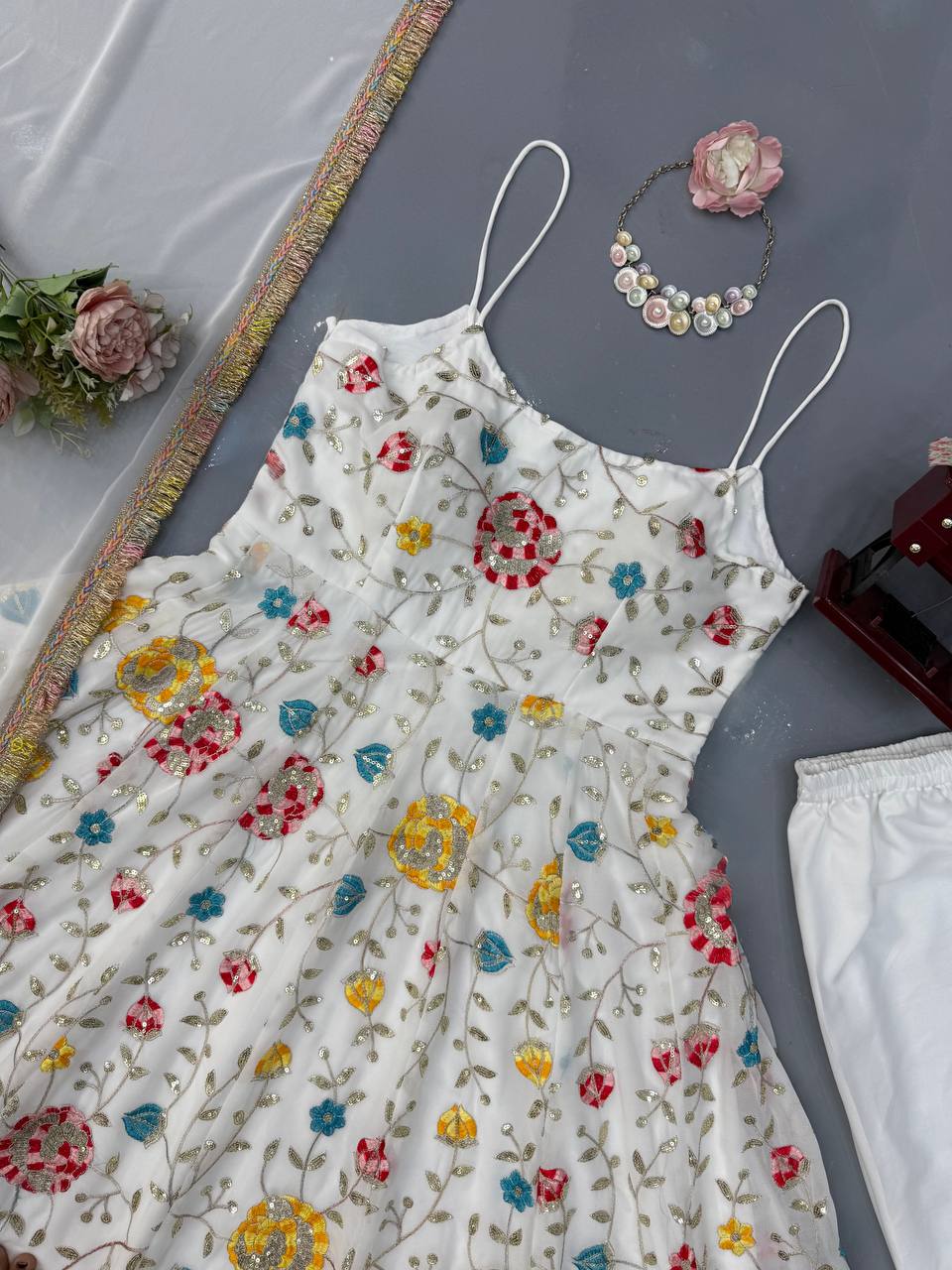 Shop Luxury Embroidered Gown Set Online | Ready to Wear Indian Outfit
