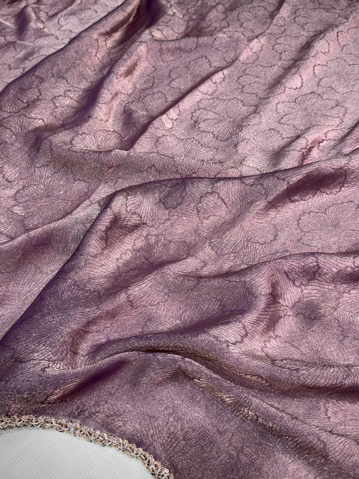 Dusty Mauve Plum Jacquard Saree with Beaded Appliqué Embroidered Blouse