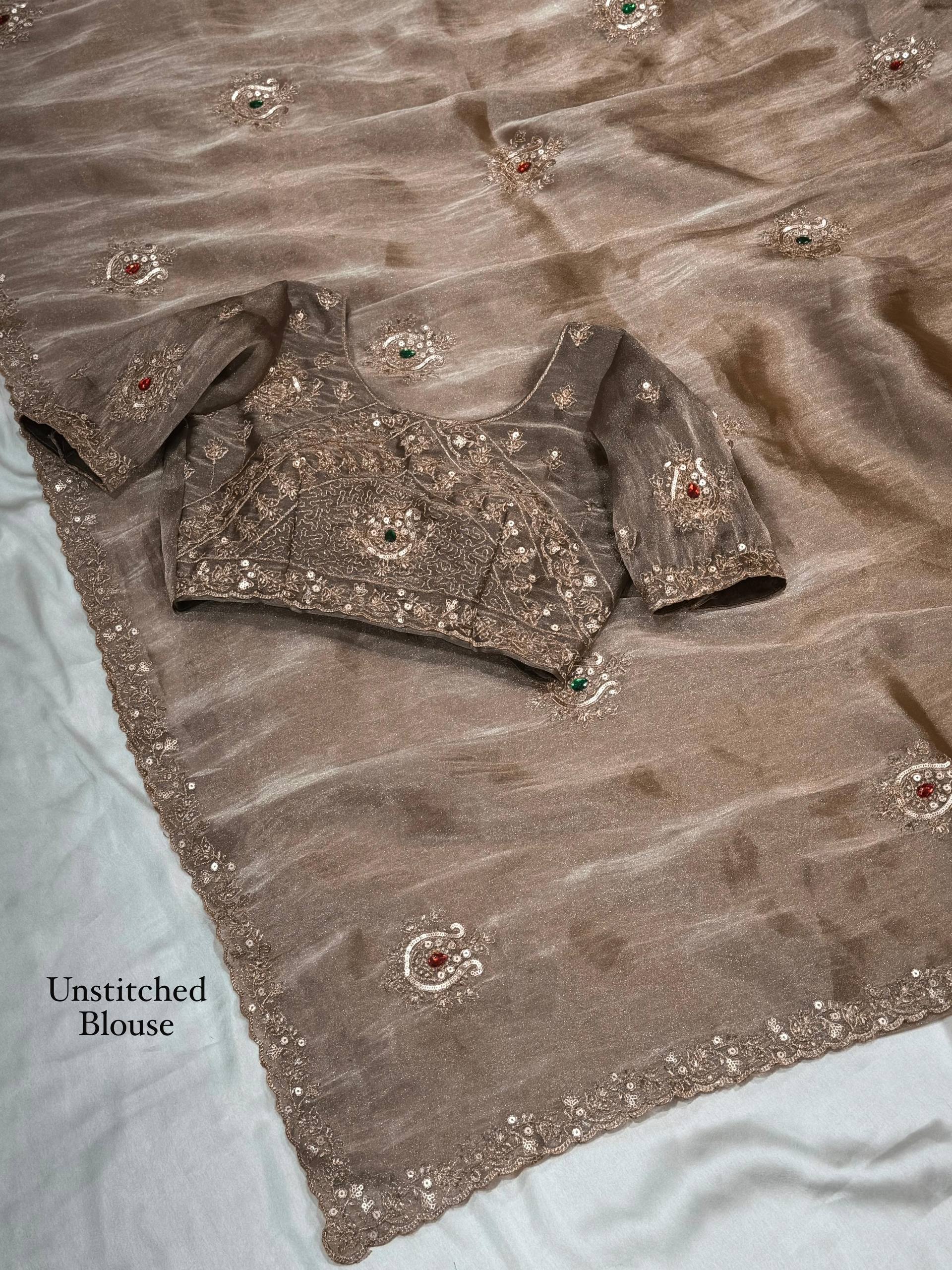 Rose Gold Jamtara Glass Silk Zari & Sequin Work Designer Saree with Blouse
