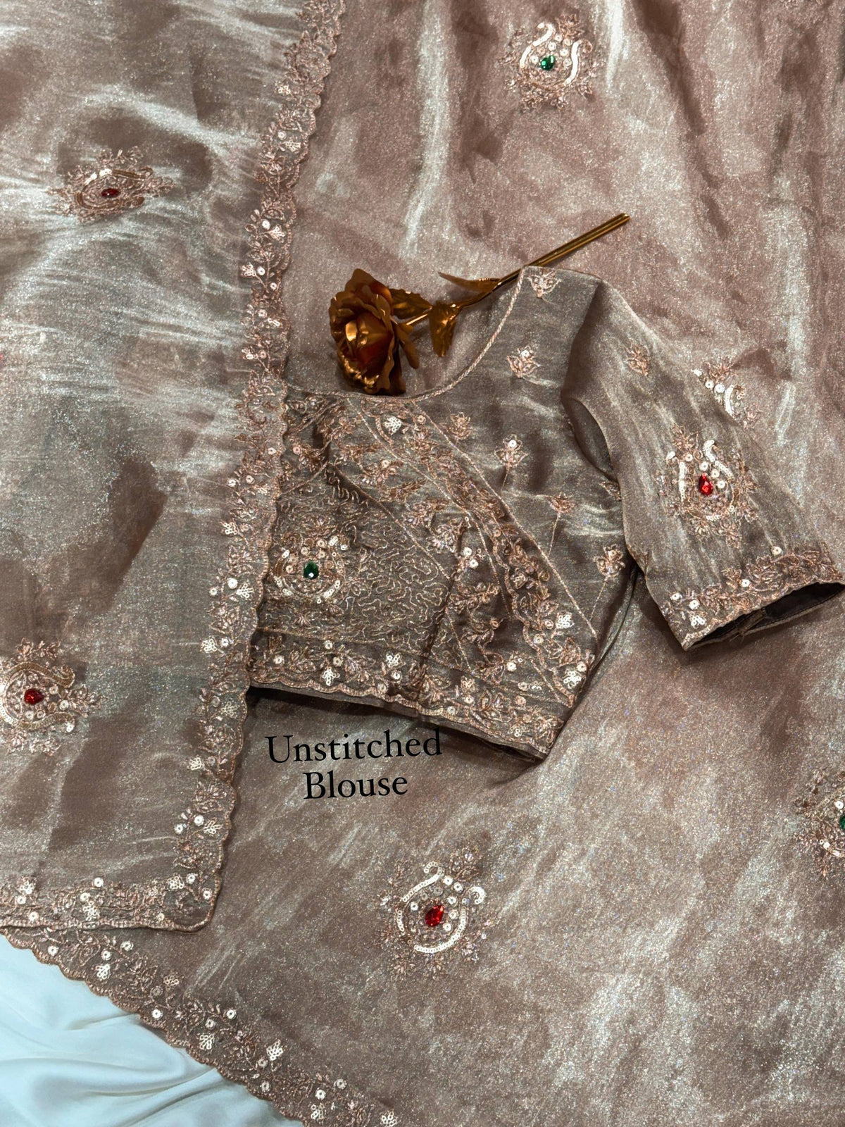 Rose Gold Jamtara Glass Silk Zari & Sequin Work Designer Saree with Blouse