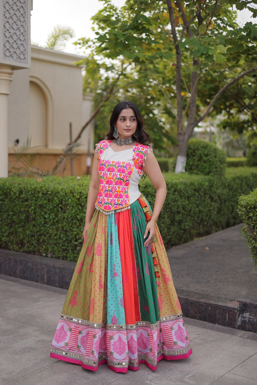 Multicolor Cotton Printed Lehenga with Kutchi Gamthi Blouse
