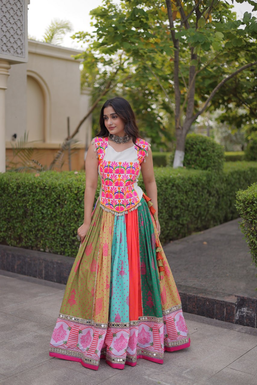Multicolor Cotton Printed Lehenga with Kutchi Gamthi Blouse