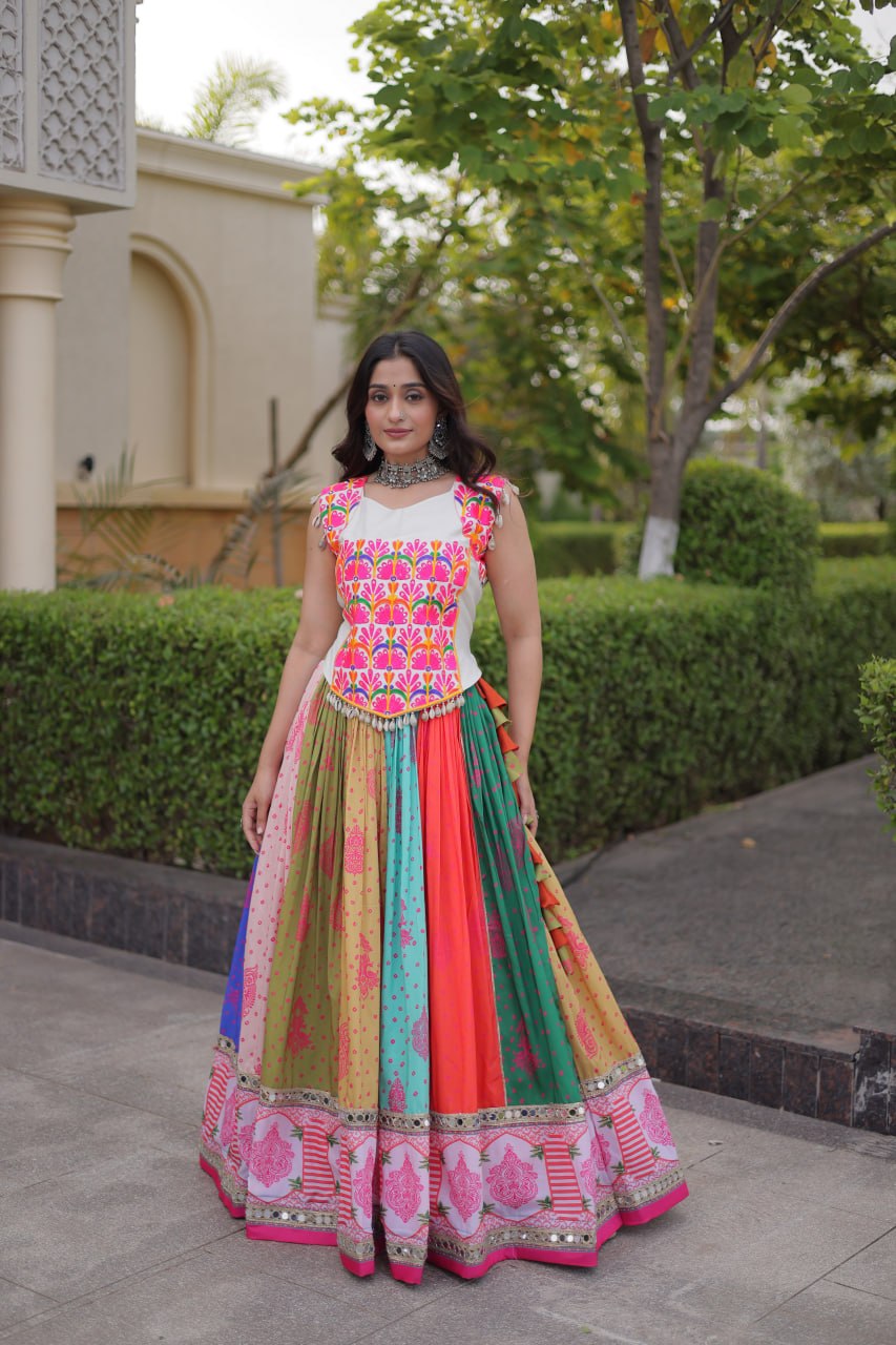 Multicolor Cotton Printed Lehenga with Kutchi Gamthi Blouse