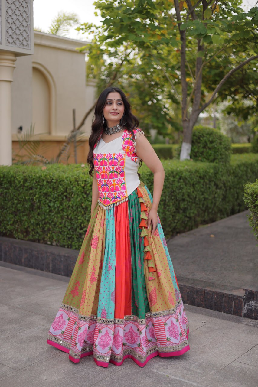 Multicolor Cotton Printed Lehenga with Kutchi Gamthi Blouse