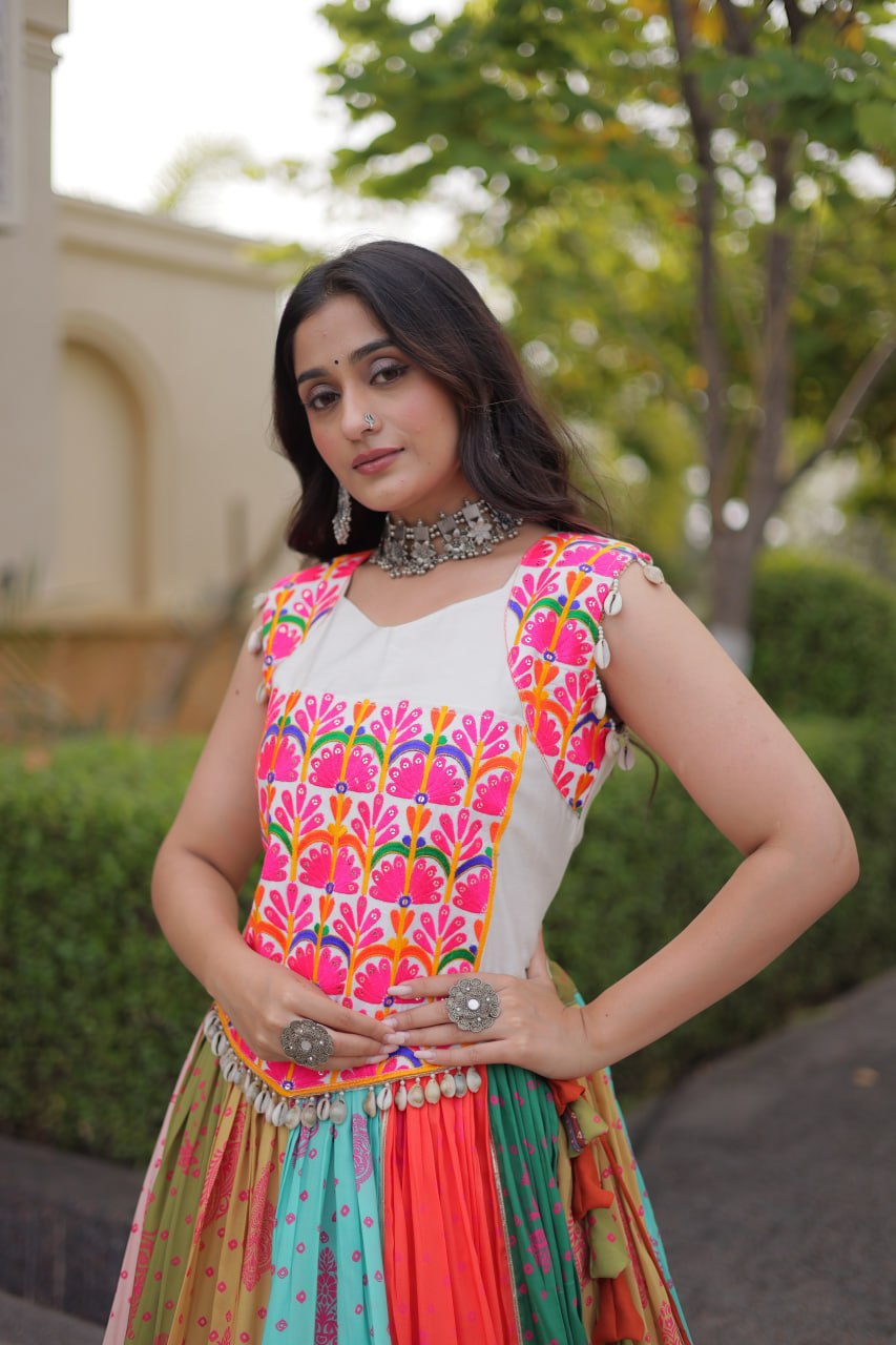 Multicolor Cotton Printed Lehenga with Kutchi Gamthi Blouse