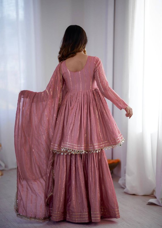 Babypink Mal Chanderi Sharara Set for Women with Mirror Handwork | Engagement, Wedding & Function Wear | Sizes M-38 to XXL-44