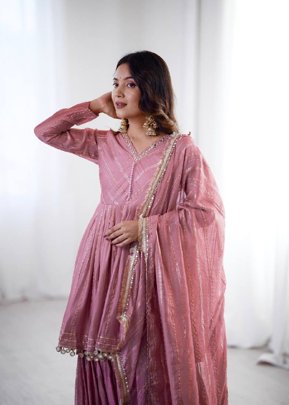 Babypink Mal Chanderi Sharara Set for Women with Mirror Handwork | Engagement, Wedding & Function Wear | Sizes M-38 to XXL-44