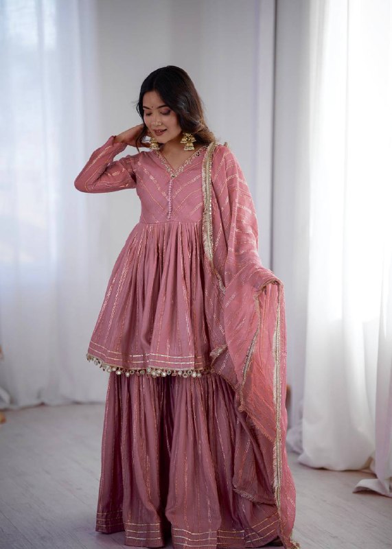 Babypink Mal Chanderi Sharara Set for Women with Mirror Handwork | Engagement, Wedding & Function Wear | Sizes M-38 to XXL-44