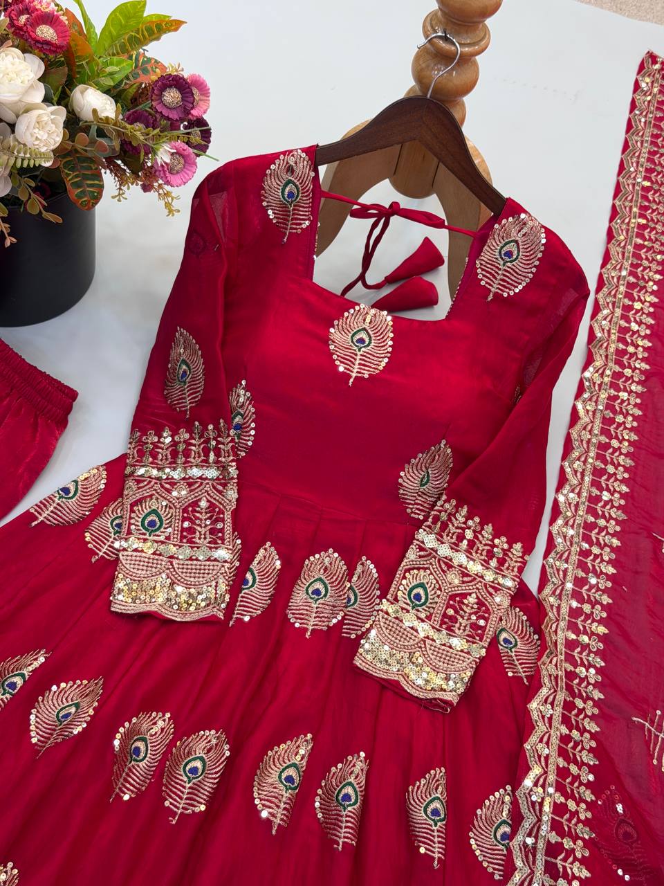 Ruby Magenta Fendy Silk Embroidered Anarkali Gown Set with Dupatta
