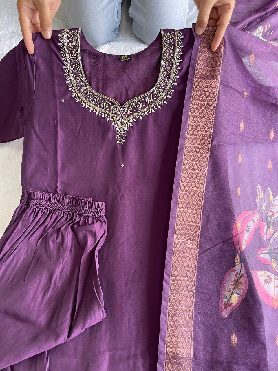 Purple Rakhi Special Kurta Pant Dupatta Set