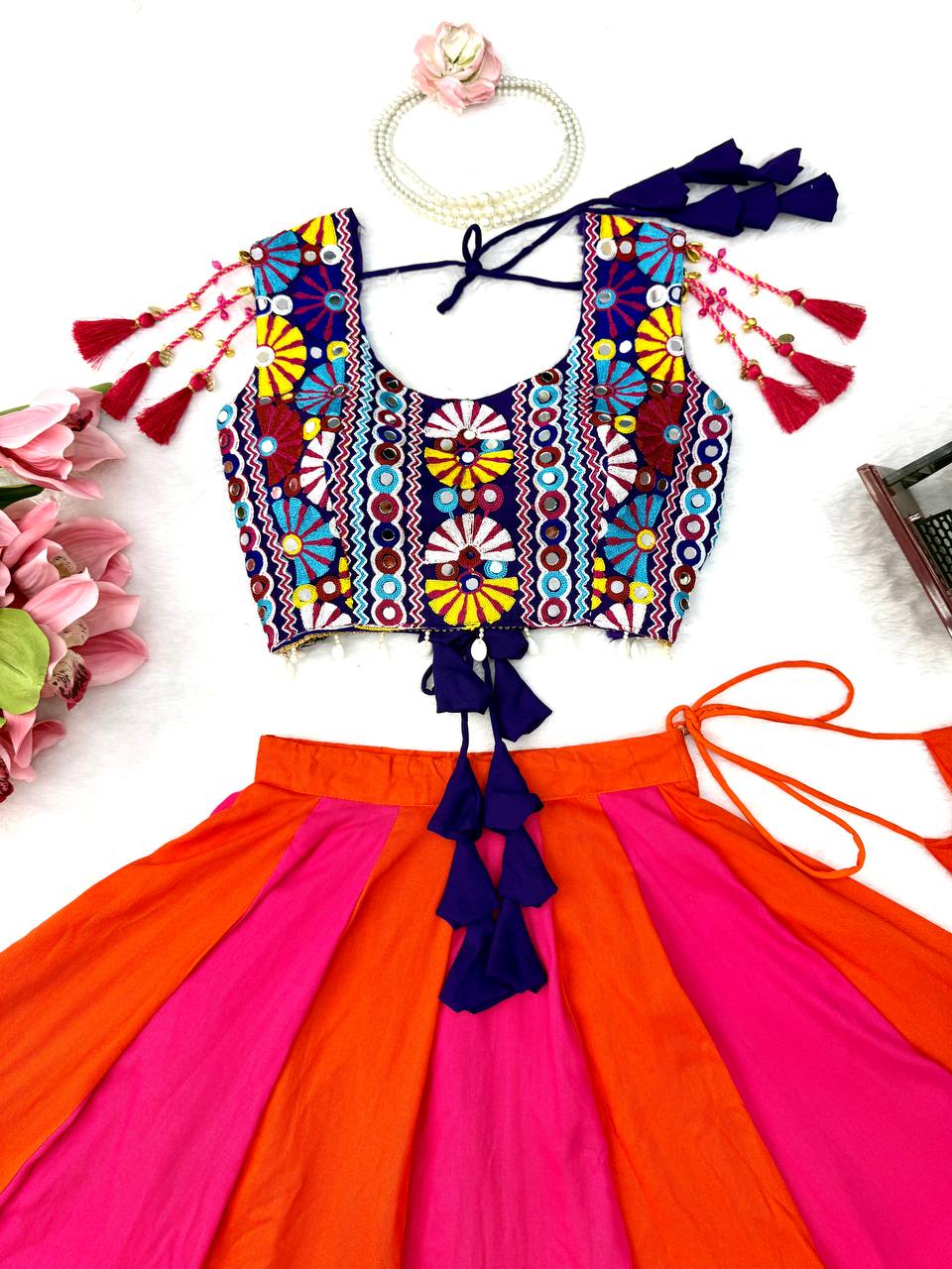 Hot Pink & Orange Multicolor Gota Patti Designer Lehenga Choli