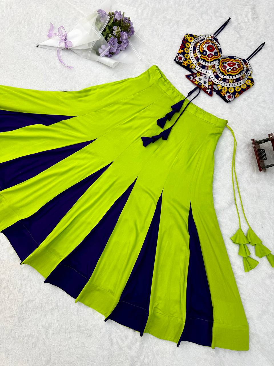 Lime Green & Purple Heavy Reyon Gota Patti Work Lehenga Choli