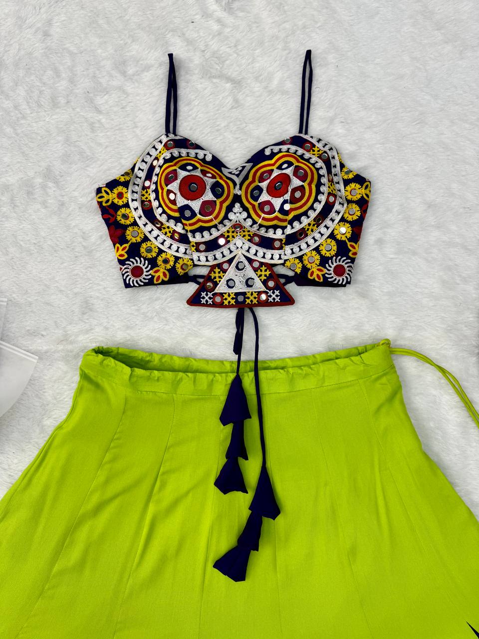 Lime Green & Purple Heavy Reyon Gota Patti Work Lehenga Choli