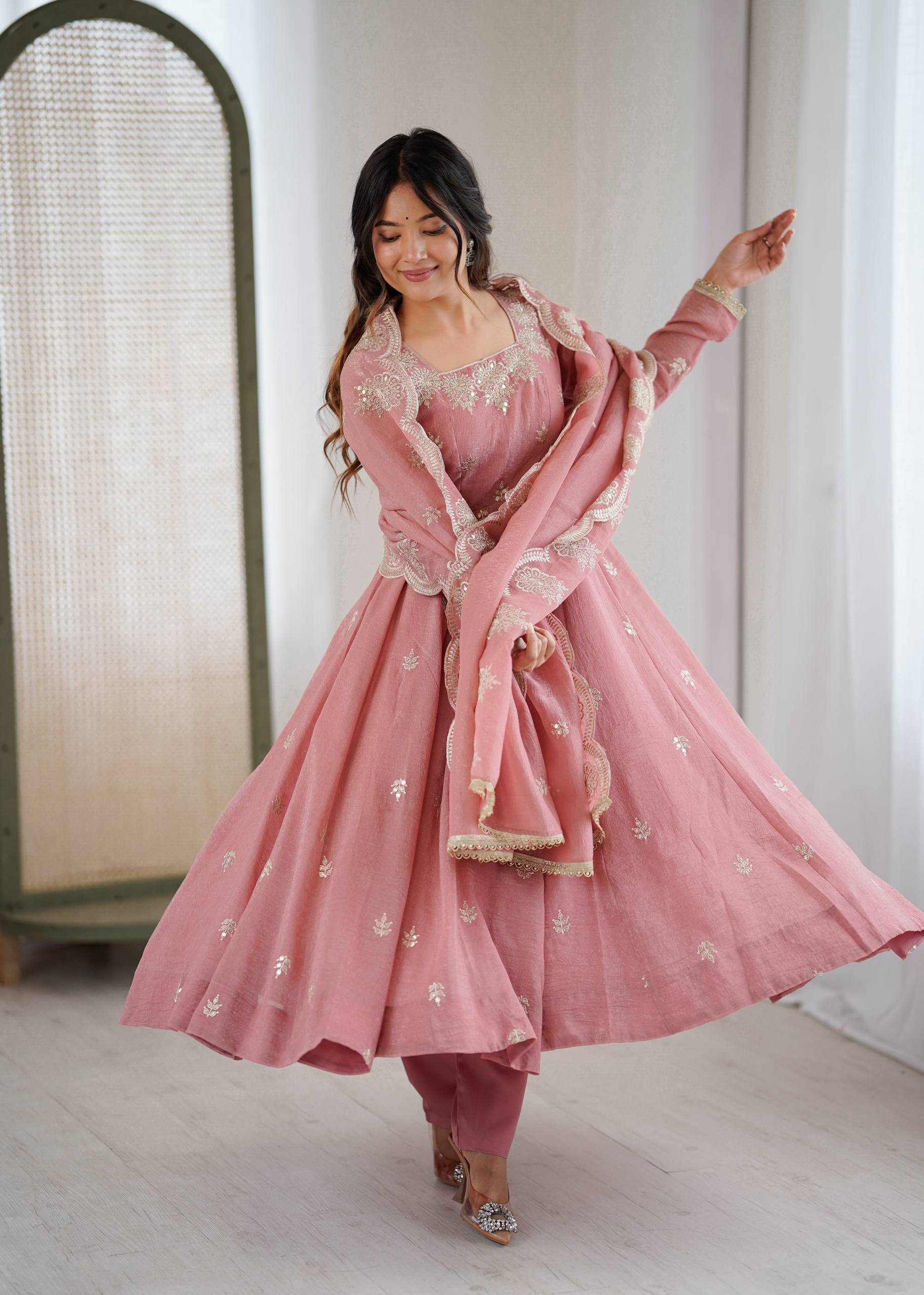 Baby Pink Color Elegant Designer Anarkali Set for Women | Ready to Wear 3 Piece Suit