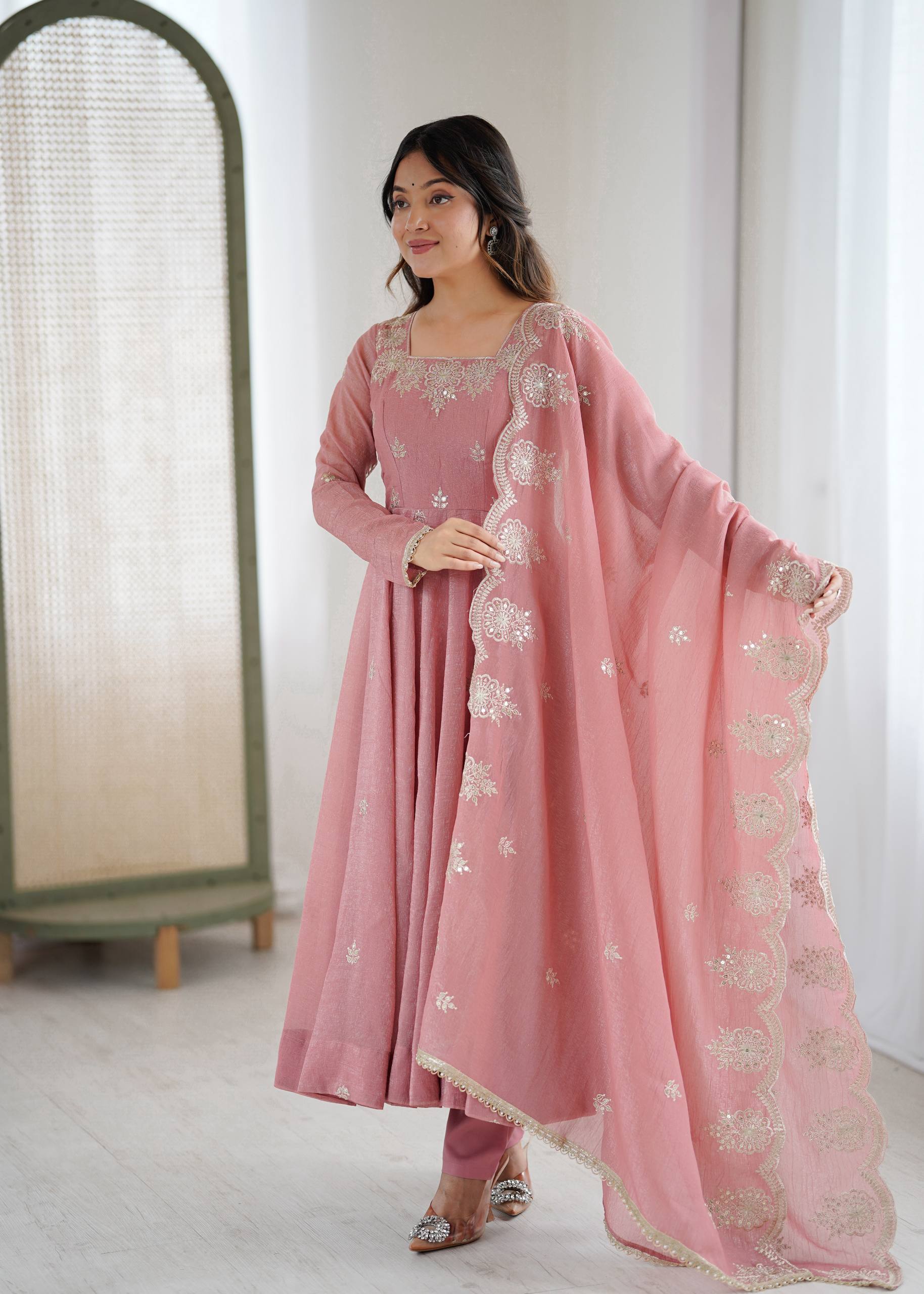 Baby Pink Color Elegant Designer Anarkali Set for Women | Ready to Wear 3 Piece Suit