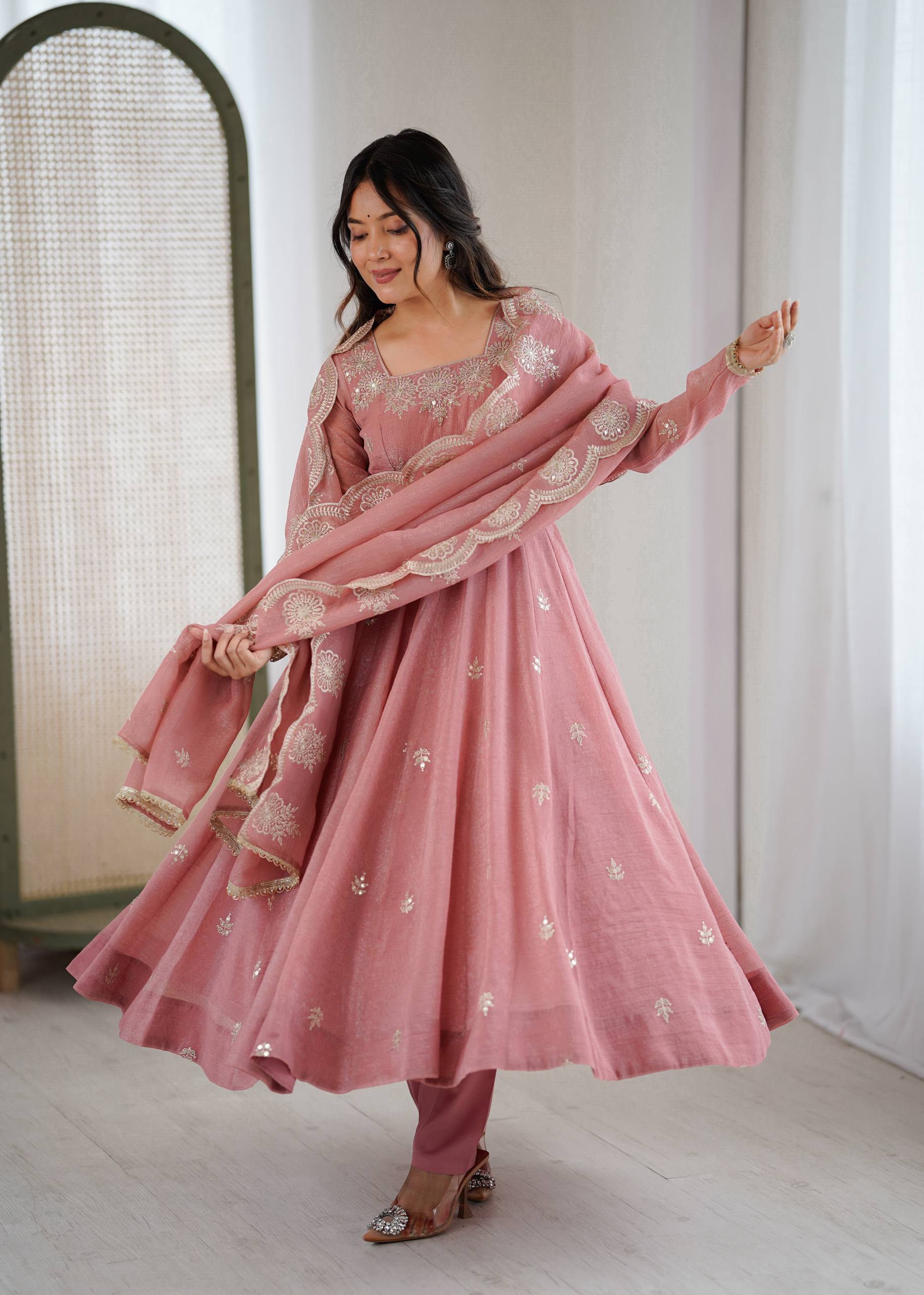 Baby Pink Color Elegant Designer Anarkali Set for Women | Ready to Wear 3 Piece Suit