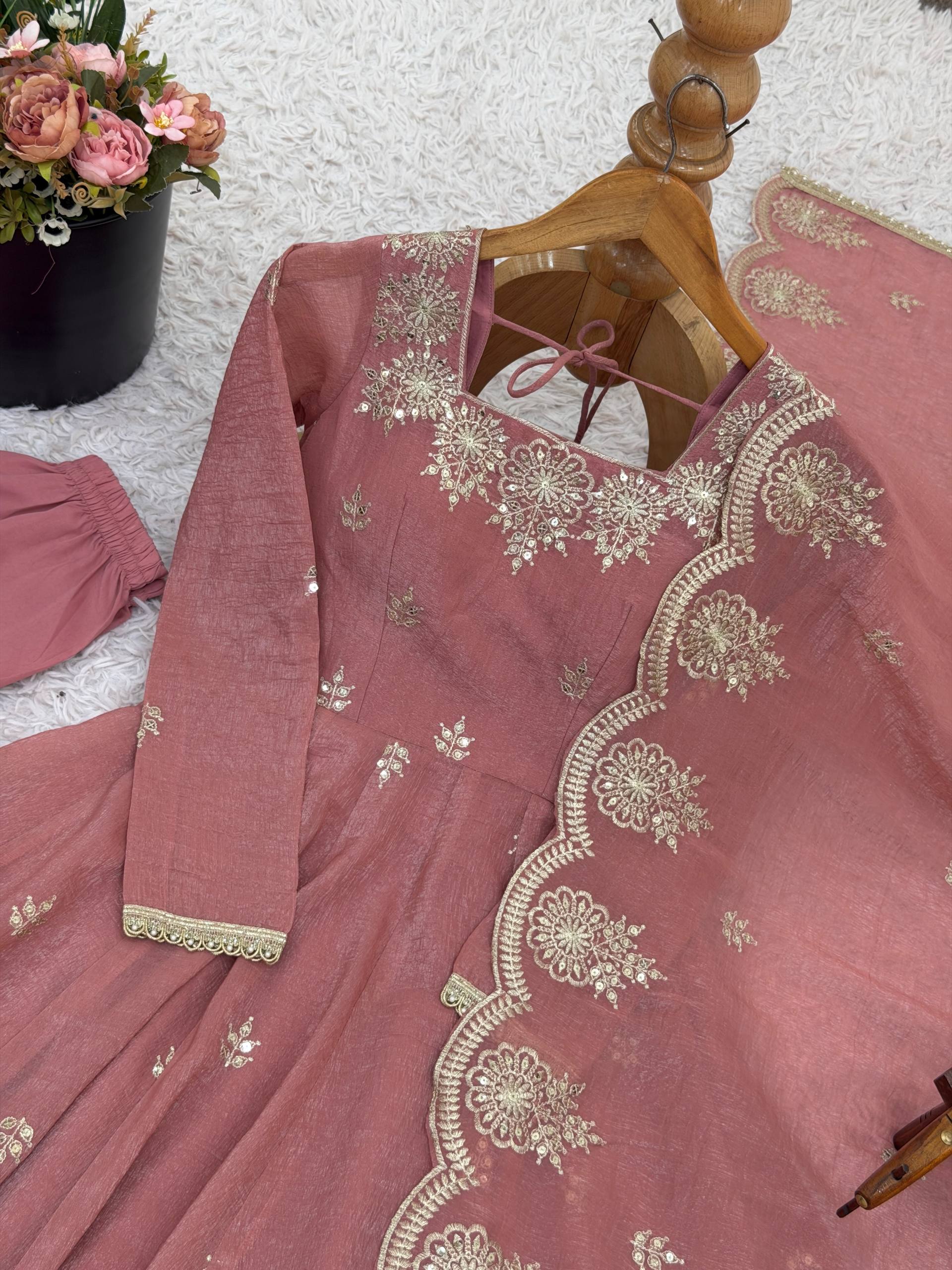 Baby Pink Color Elegant Designer Anarkali Set for Women | Ready to Wear 3 Piece Suit