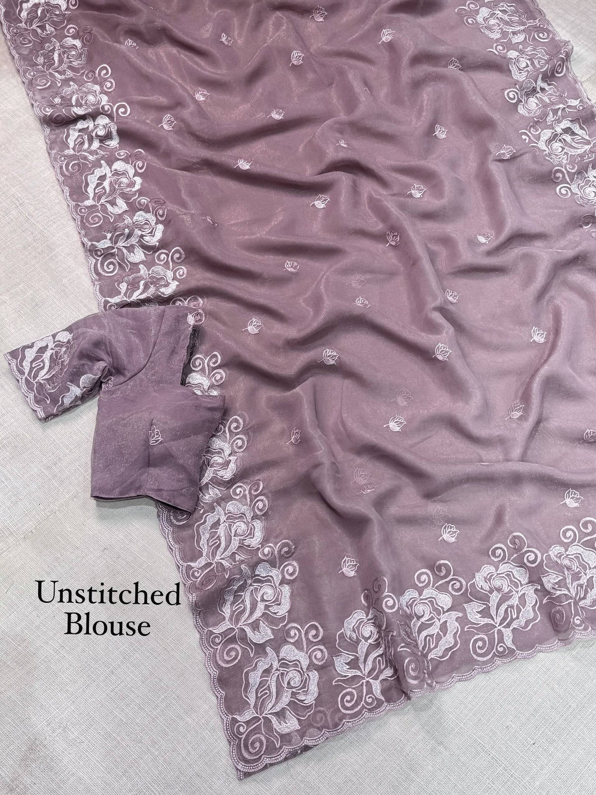 Dusty Mauve Lavender Melbourne Silk Self Embroidered Saree with Zari Work