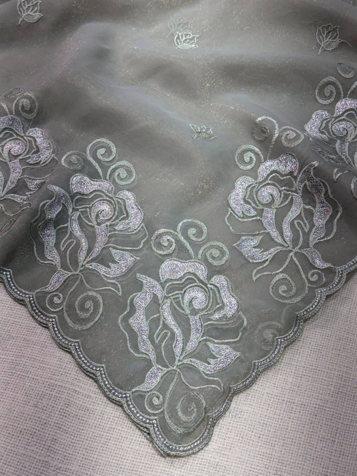 Silver Grey Melbourne Silk Self Embroidered Saree with Zari Work