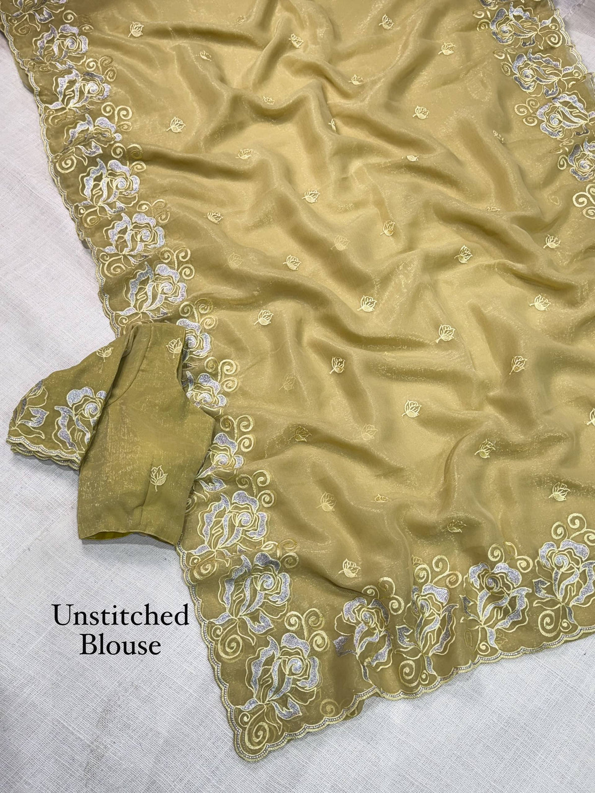 Olive Gold Melbourne Silk Self Embroidered Saree with Zari Work