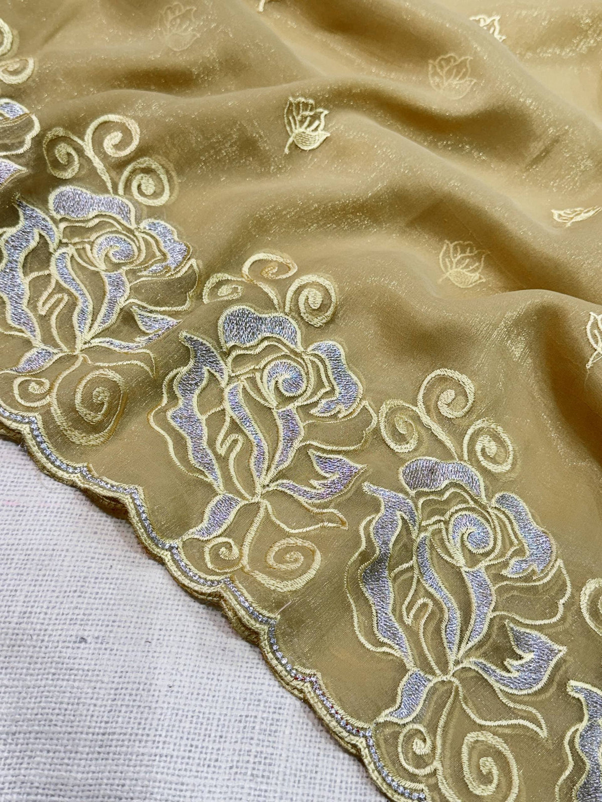 Olive Gold Melbourne Silk Self Embroidered Saree with Zari Work