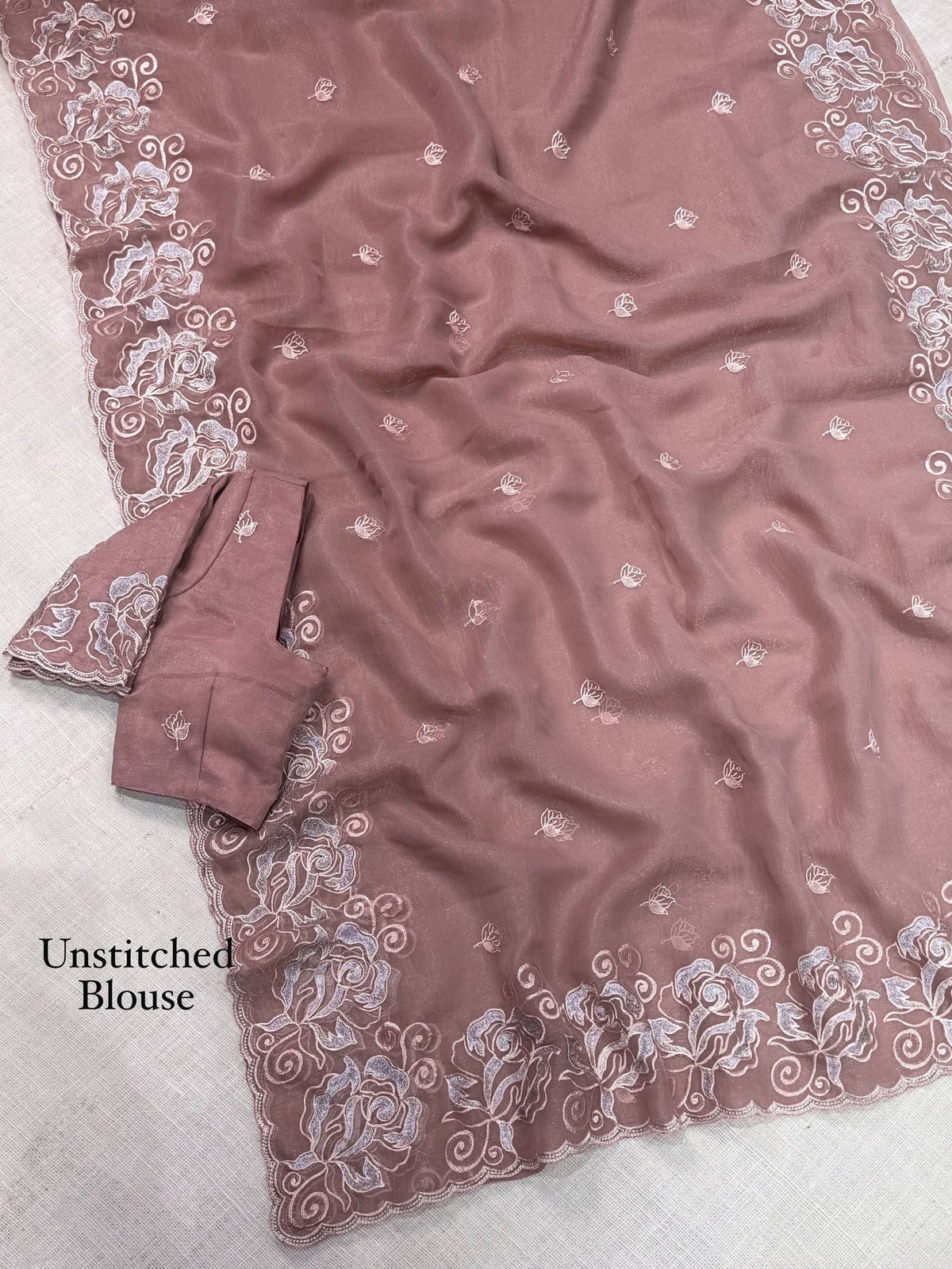 Dusty Rose Pink Melbourne Silk Self Embroidered Saree with Zari Work